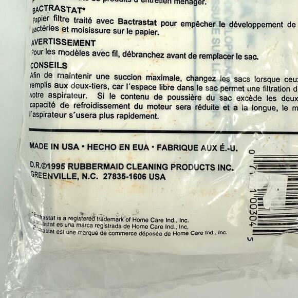 Rubbermaid EUREKA Style H 6 Vacuum Bags & 2 Filters New Old Stock 1995 - Picture 3 of 5